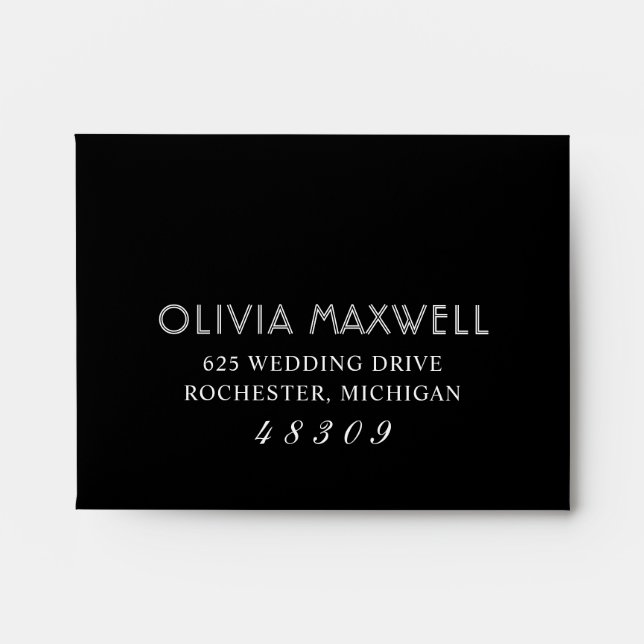 Modern Black and White Wedding Return Address Envelope (Front)