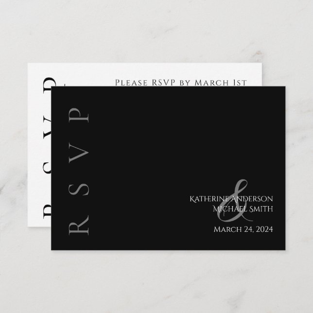 Modern Black and White Wedding RSVP Card (Front/Back)