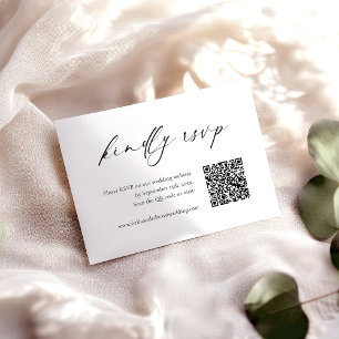 Modern Black and White Wedding RSVP QR Code Card