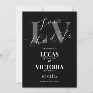 Modern Black and White Wedding save the date  Invitation