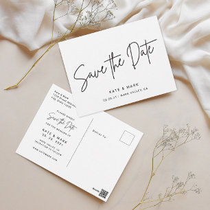 Modern Black and White Wedding Save the Date Postcard