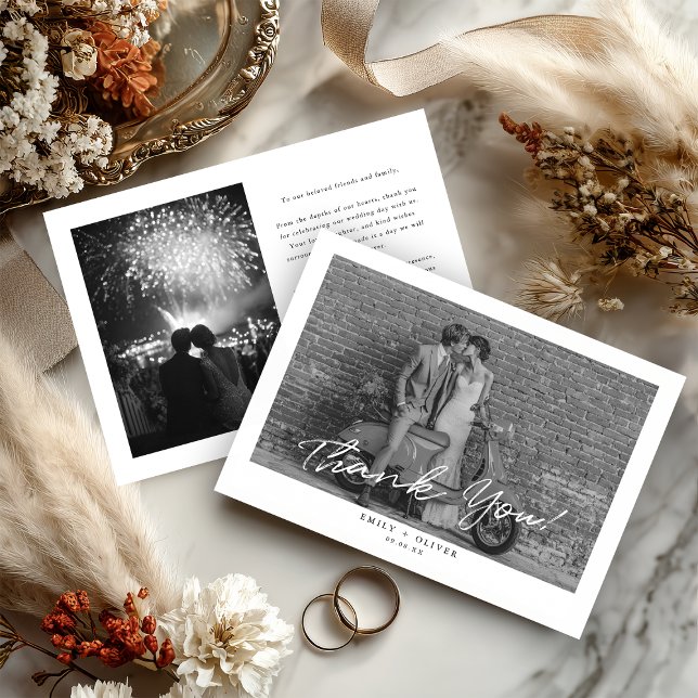 Modern Black and White Wedding Thank You Card (Creator Uploaded)