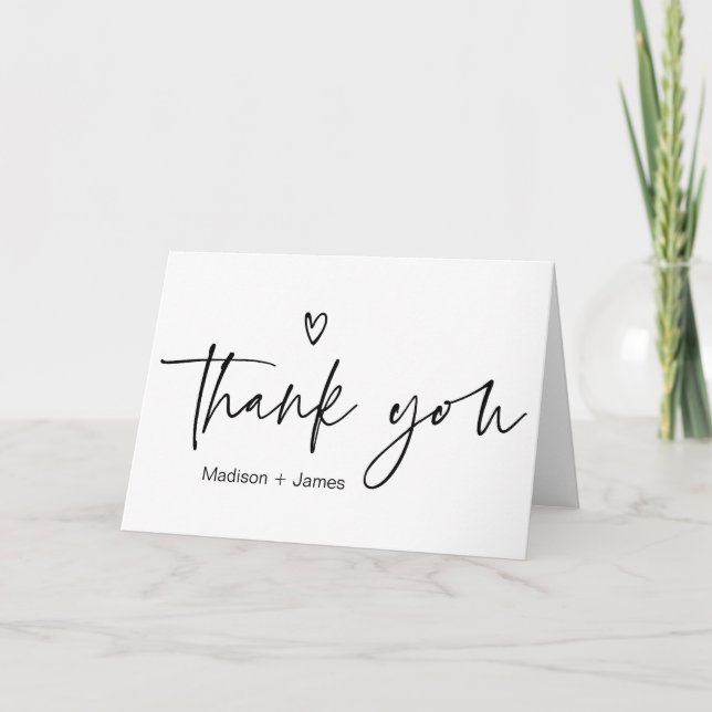 Modern Black and White Wedding Thank You Card (Front)