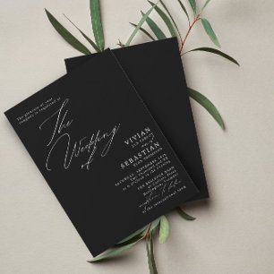 Modern Black and White White Wedding Invitation