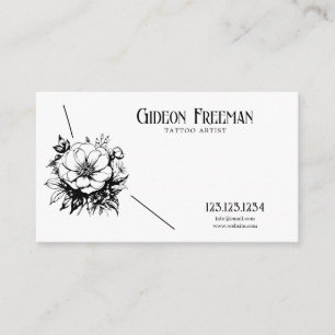 Modern Black and White Wildflower Tattoo Artist Business Card