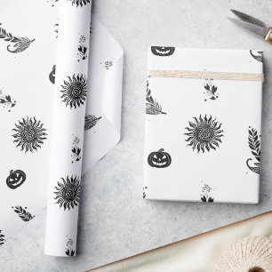 Modern Black And White Witchcore Halloween Wrapping Paper