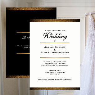 Modern Black and White With Gold Wedding Invitation