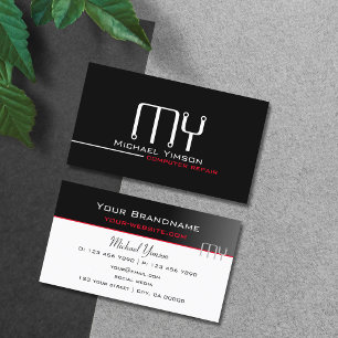 Modern Black and White with Monogram Professional Business Card
