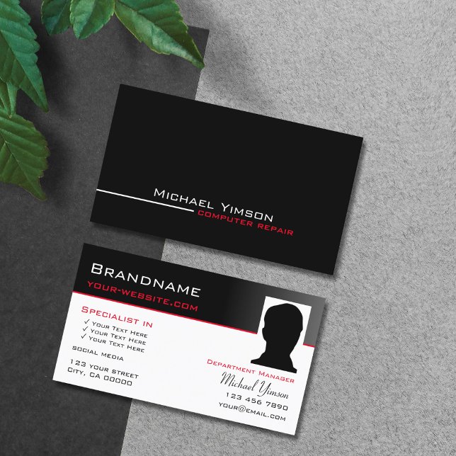 Modern Black and White with Photo Professional Business Card (Creator Uploaded)