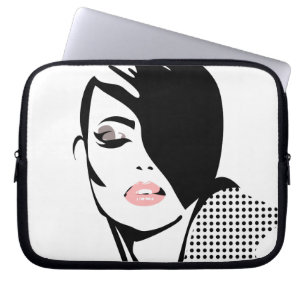 Modern black and white woman portrait minimalist laptop sleeve