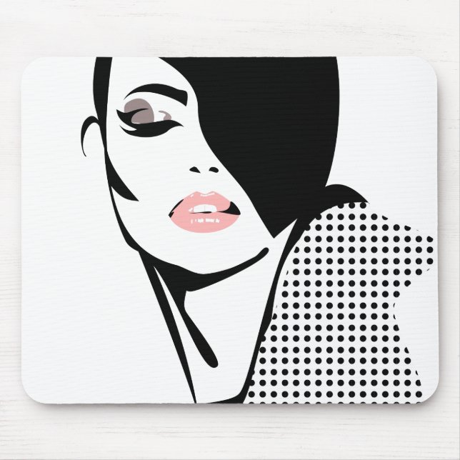Modern black and white woman portrait minimalist  mouse pad (Front)