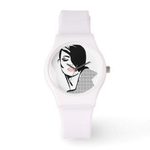 Modern black and white woman portrait minimalist watch