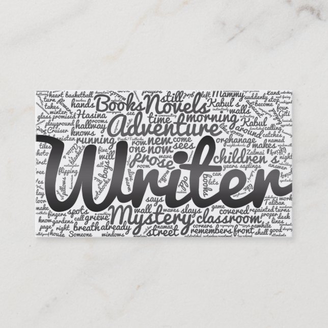 Modern Black and White Word Cloud Writers Authors Business Card (Front)