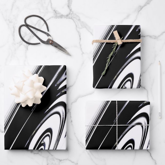 Modern Black and White Wrapping Paper Sheet (Front)