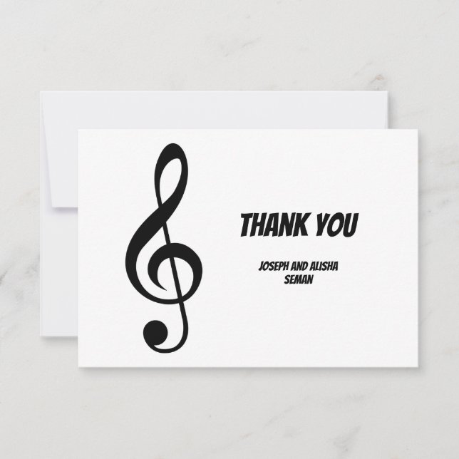 Modern Black and Withe Music Wedding Thank You Card (Front)
