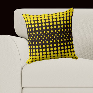 Modern Black and Yellow Halftone Dots Cushion