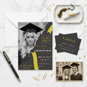 🎓 Modern Black and Yellow High School Graduation  Invitation