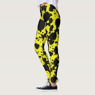 Modern Black and Yellow Paint Splatter Funny Leggings