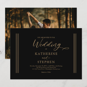 Modern Black } Antique Gold Minimalist Wedding Invitation
