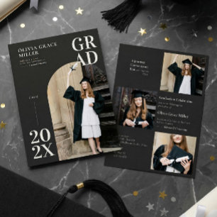 Modern Black Arch Photo and Collage Graduation Invitation