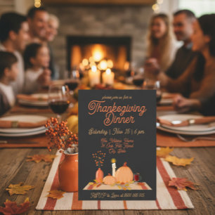 Modern Black Background Thanksgiving Dinner  Invitation