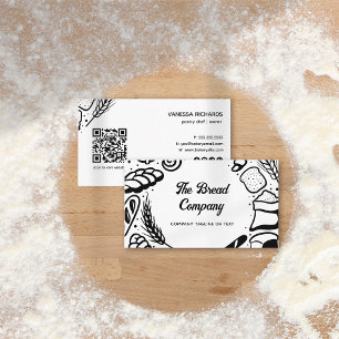 Modern Black Baked Goods Border QR Code Bakery  Business Card