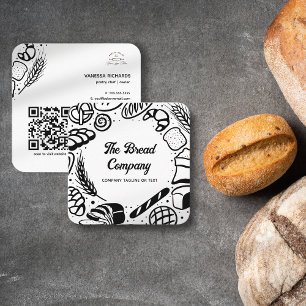 Modern Black Baked Goods Border QR Code Bakery Square Business Card