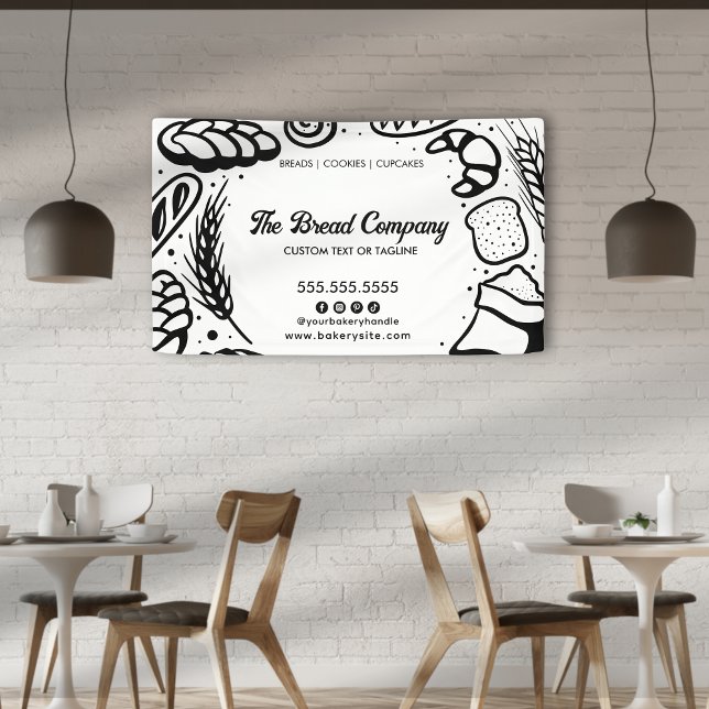 Modern Black Bakery Doodles Border Business Event Banner (Creator Uploaded)