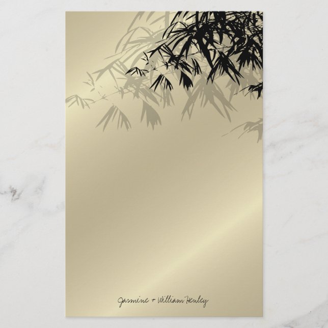 Modern Black Bamboo Zen Asian Wedding Stationery (Front)