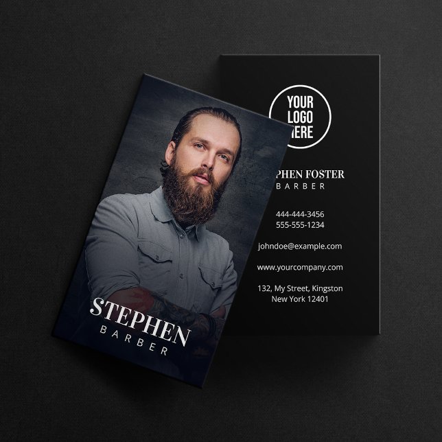 Modern Black Barbershop Hairdresser Hair Stylist Business Card (Creator Uploaded)