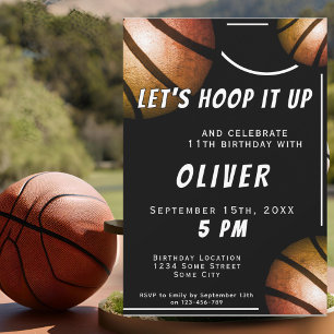 Modern Black Basketball Ball Sports Kids Birthday Invitation