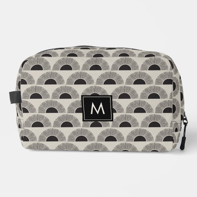Modern Black & Beige Sunset Abstract Art Monogram Dopp Kit (Front)