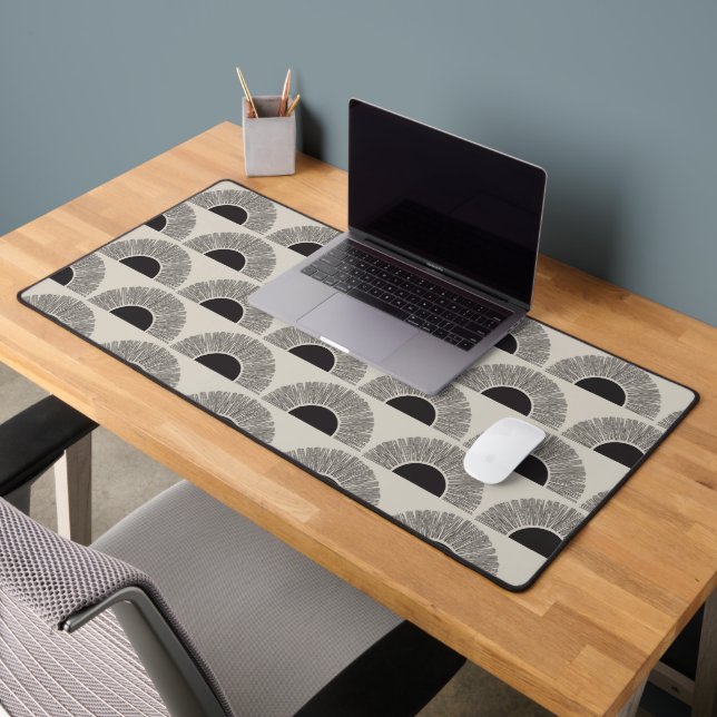 Modern Black & Beige Sunset Abstract Art Pattern Desk Mat (Office 2)