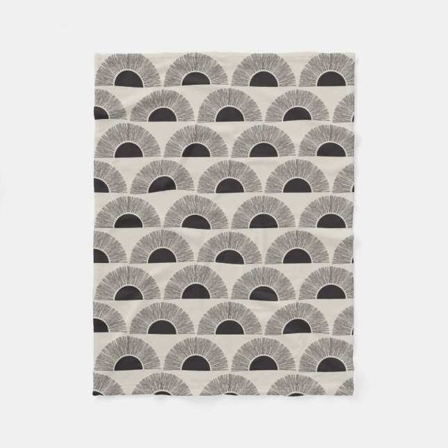 Modern Black & Beige Sunset Abstract Art Pattern Fleece Blanket (Front)