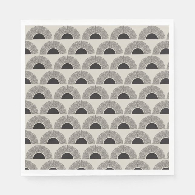 Modern Black & Beige Sunset Abstract Art Pattern Napkin (Front)