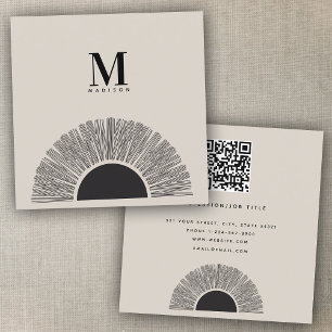 Modern Black & Beige Sunset Abstract Art QR Code Square Business Card