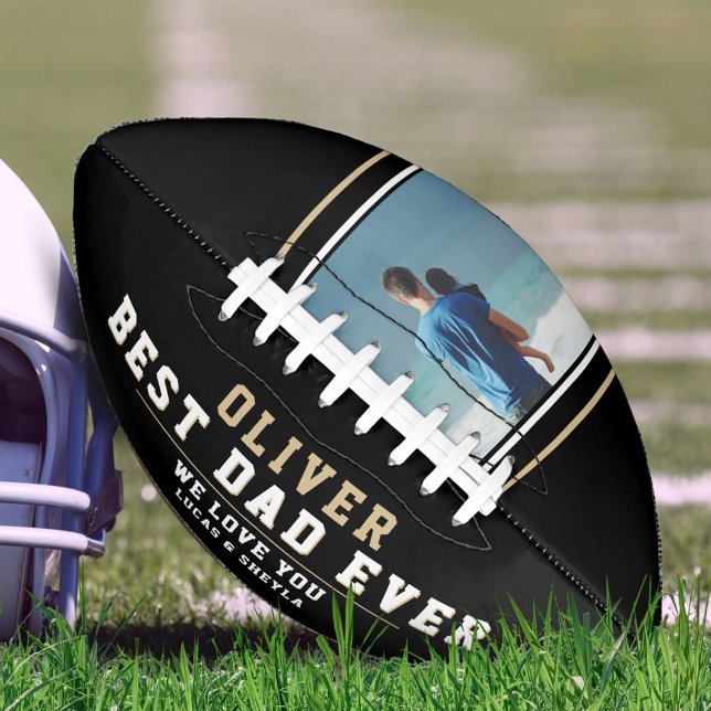 Modern Black Best Dad Ever Father`s Day Photo Football (Creator Uploaded)