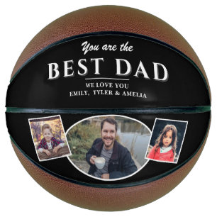 Modern Black Best Dad Father 3 Photo Collage Basketball