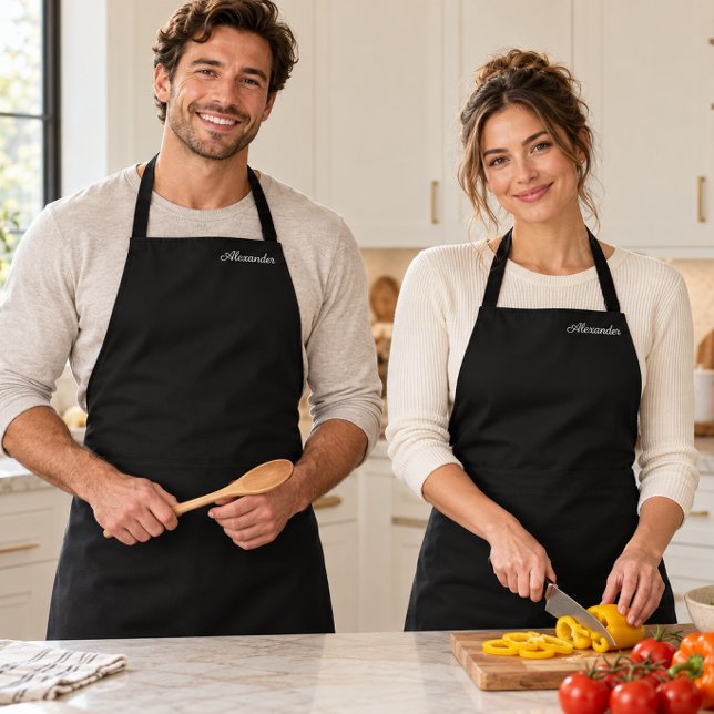 Modern Black Blank template,  White Script Apron (Creator Uploaded)