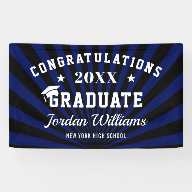 Modern Black Blue Graduation Party Banner (Horizontal)