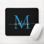 Modern Black Blue Monogram Elegant Girly Script