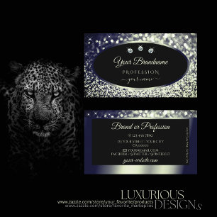 Modern Black Blue Silver Sparkle Glitter Diamonds Business Card