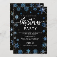 Modern Black Blue Snowflakes Christmas Party