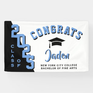 Modern Black Blue White 2021 Graduation Party Banner