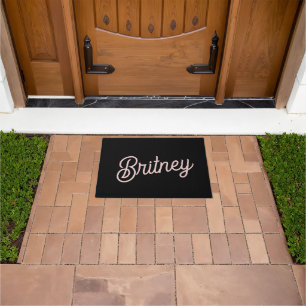 Modern Black Blush Dusty Pink Monogram and Name Doormat