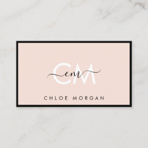 Modern black blush pink script signature monogram business card