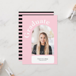 Modern Black & Blush Pink Striped Graduation Invitation