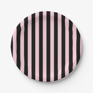 Modern Black & Blush Pink Striped Graduation Paper Plate