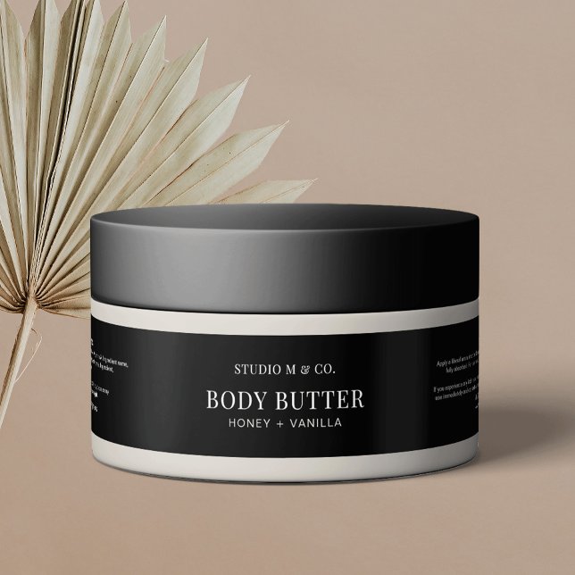 Modern Black Body Lotion 4OZ Jar Wrapper Label (Simple, yet stylish, fully editable product label for cosmetic jars)