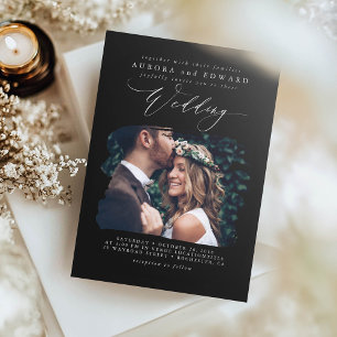 Modern Black Boho Wedding Photo Invitation